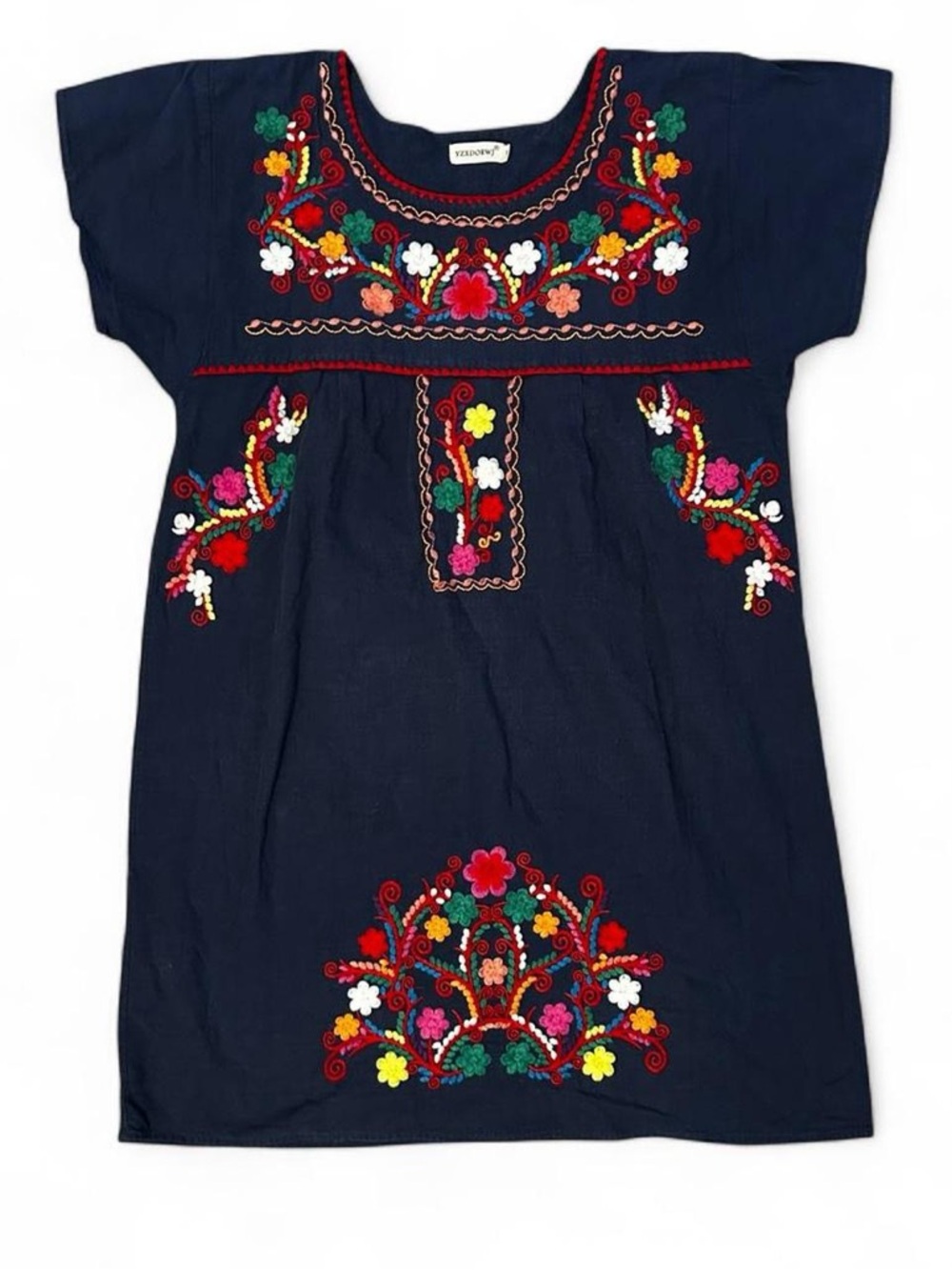 YZXDORWJ Embroidered Navy Mini Dress Tunic Womens XL Mexican Boho Peasant